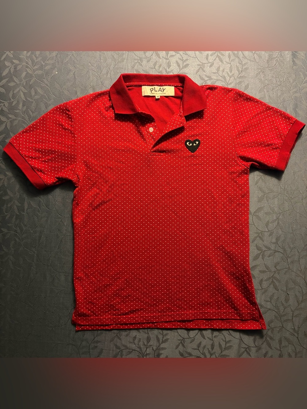 Comme des Garcons Play Red Polka Dot Polo Shirt Medium